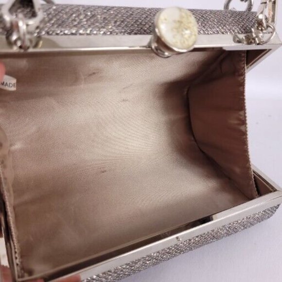 Vintage Metallic Handbag Clutch Metal Detachable Chain Babys Breath Resin Clasp - Picture 10 of 11